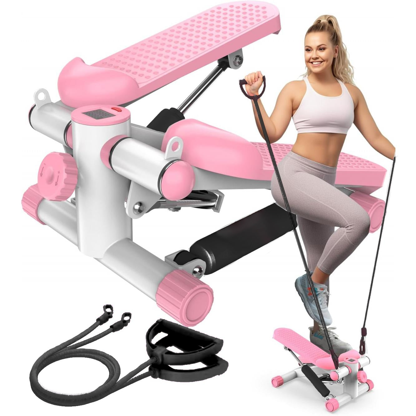 Mini Stair Stepper Machine with Resistance Bands & LCD Display