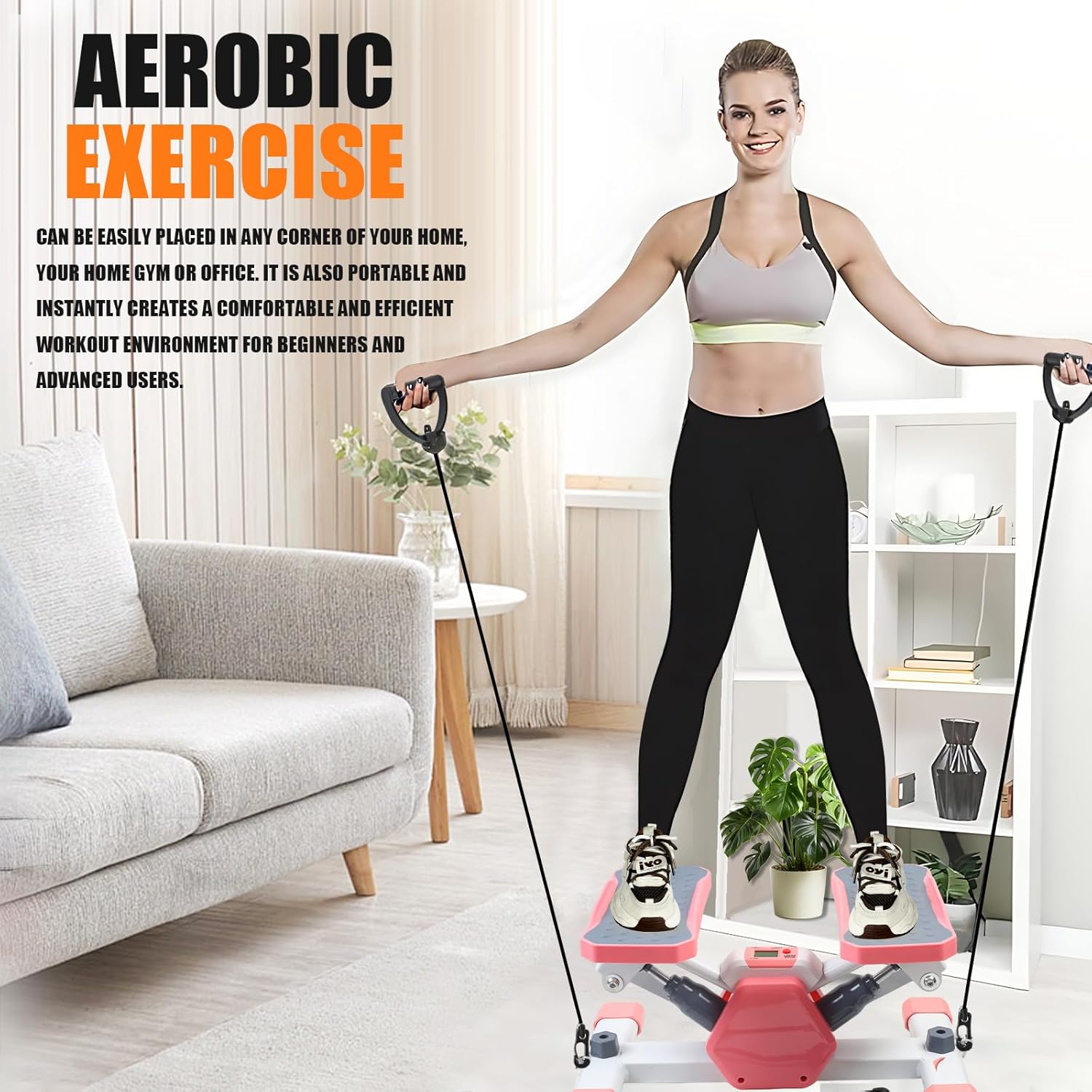 Twist Stepper with Resistance Bands & LCD Display — Compact Home Cardio Machine