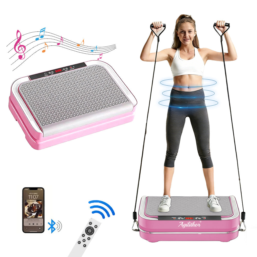 Agilithor Vibration Plate Machine with Bluetooth Speaker, Resistance Bands & Remote Control
