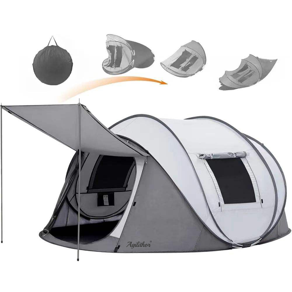 Agilithor Large Pop-Up Camping Tent with Awning — 5-Person Instant Setup Waterproof