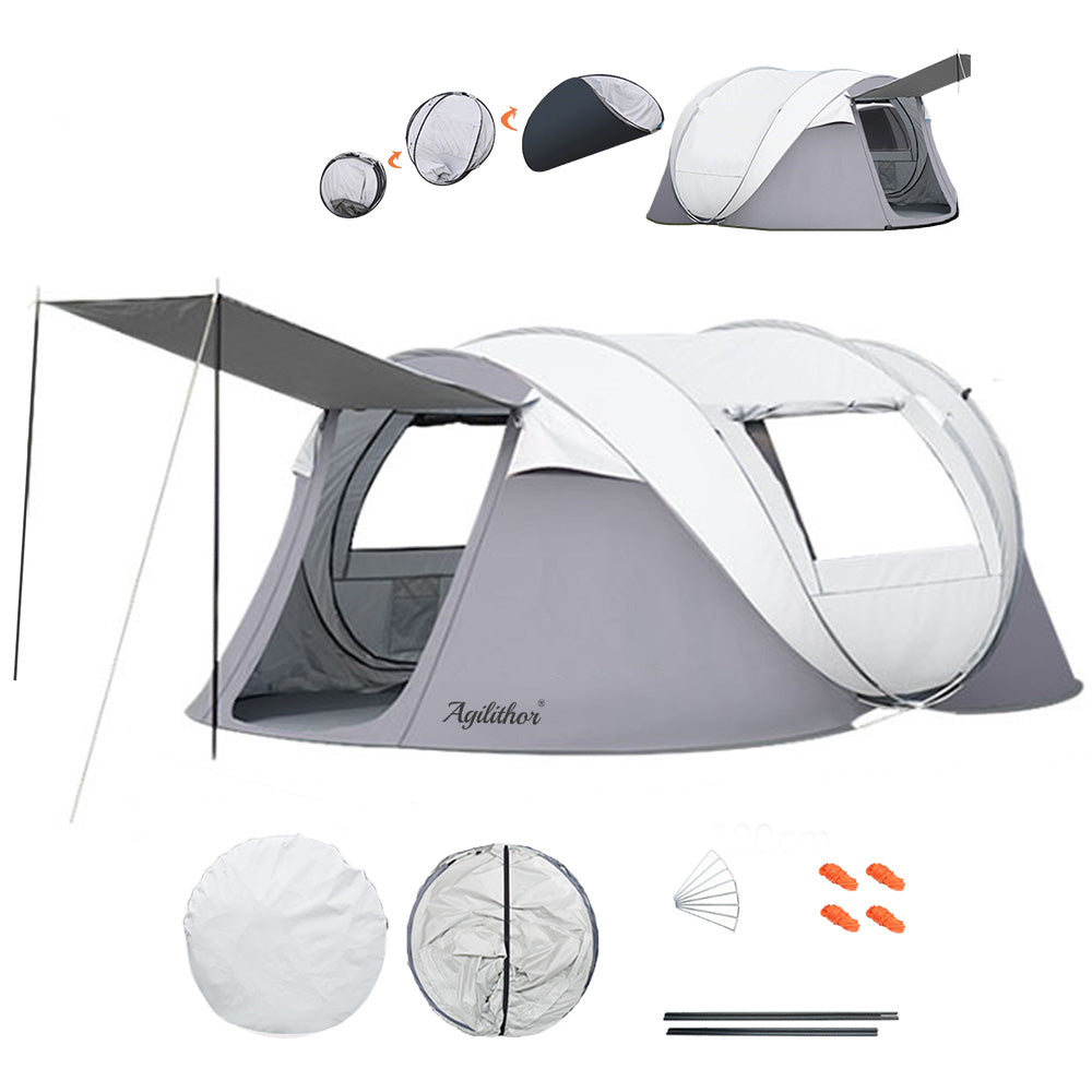 Agilithor Pop-Up Camping Tent — 4-Person Instant Setup Waterproof Family Tent