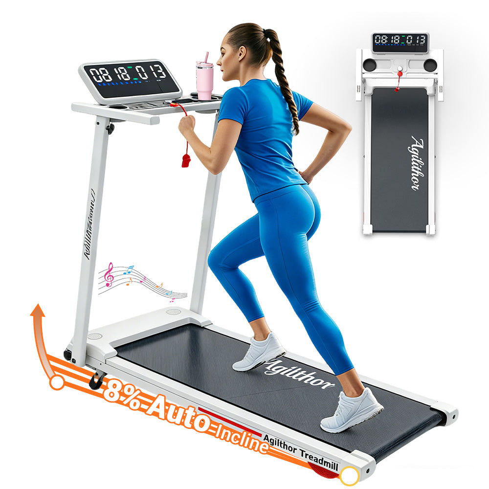Agilithor Folding Treadmill with 8% Auto Incline, LED Display & Bluetooth Speaker