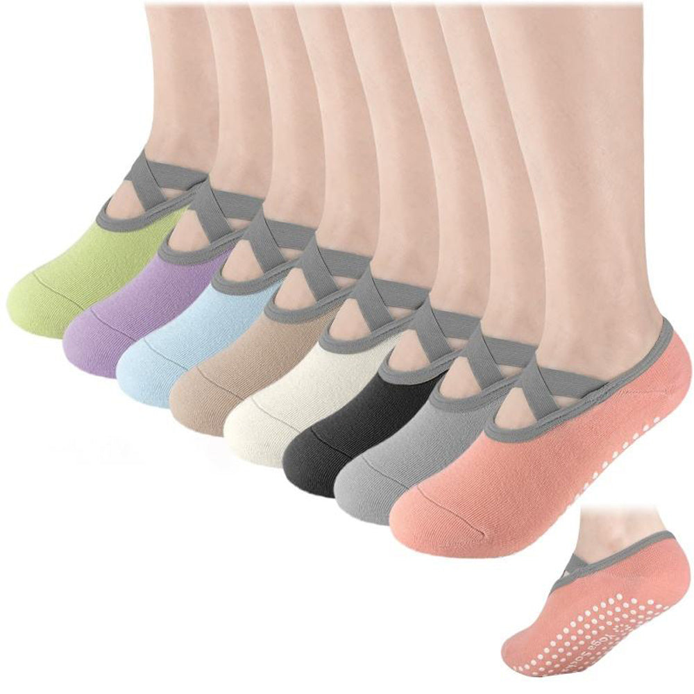 Women's Non-Slip Yoga Socks with Cross Straps — Anti-Slip Grip for Pilates & Ballet