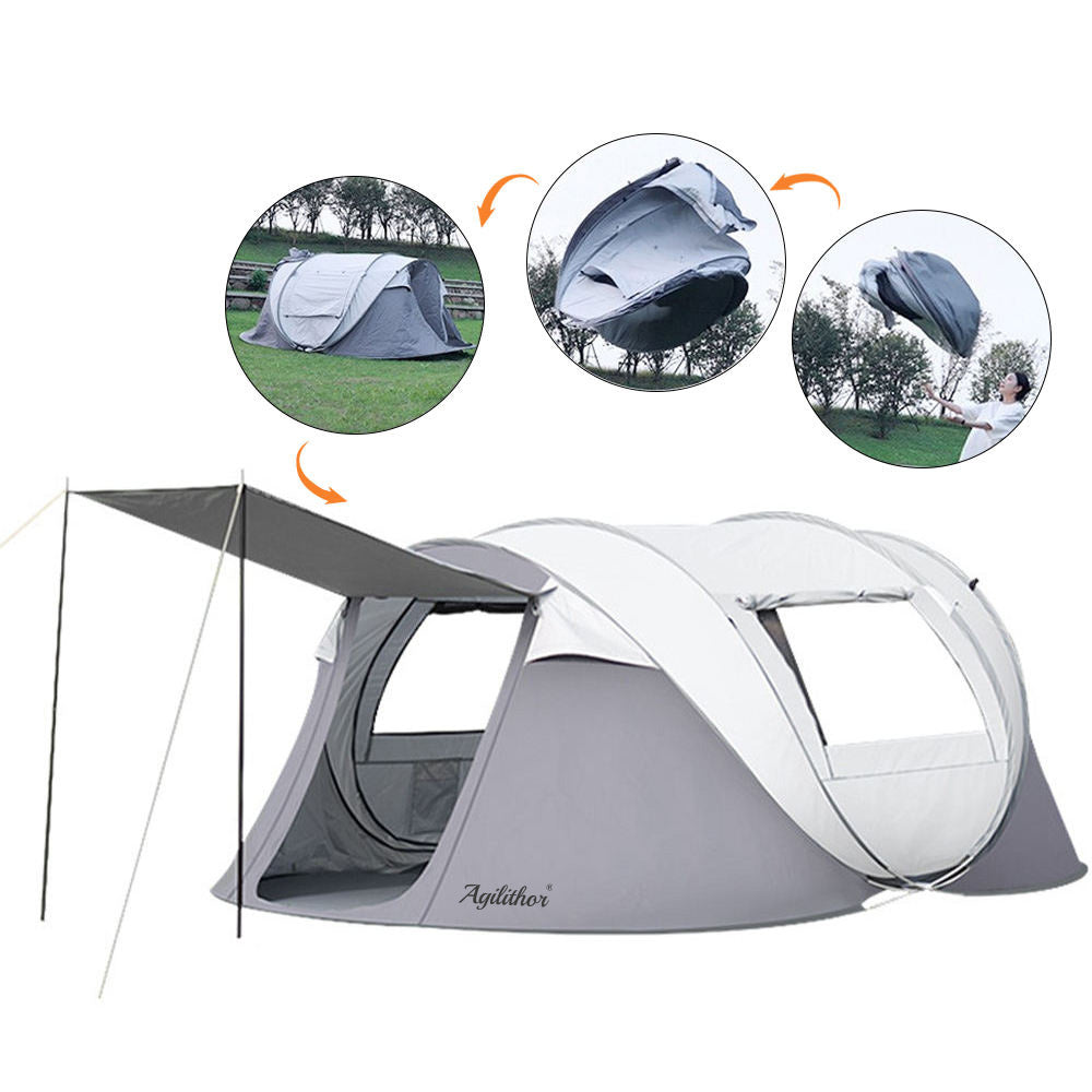 Agilithor Pop-Up Camping Tent with Sun Canopy — 4-6 Person