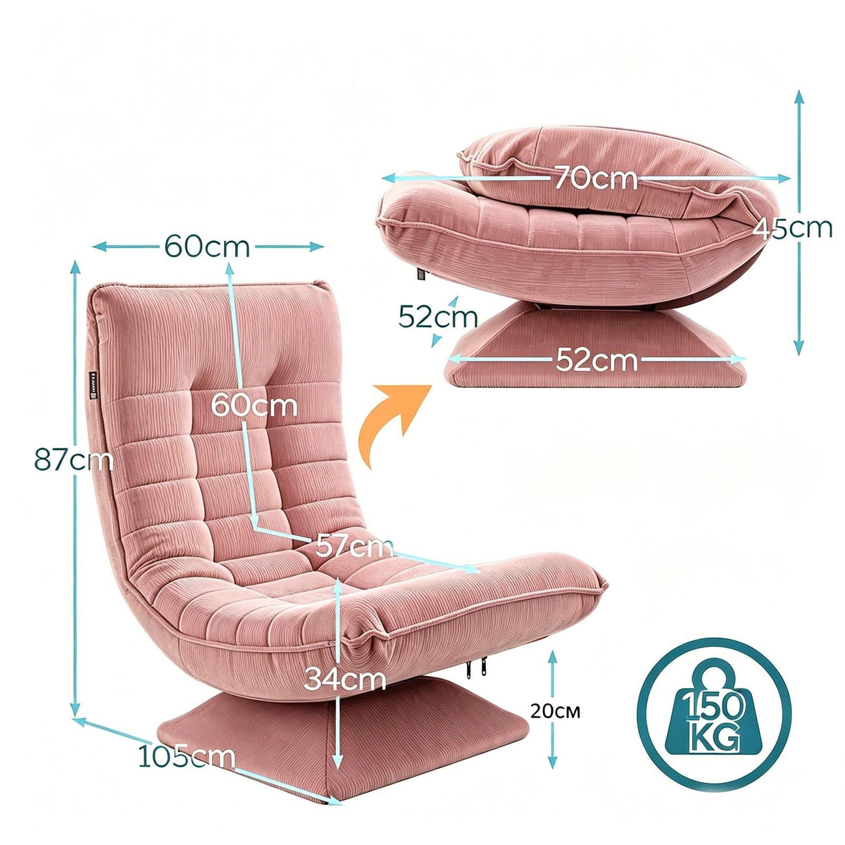 360° Rotating Floor Chair, Memory Foam Lounge Seat,Comfortable Backrest, Relaxation Chair for Gaming, Reading,Playing & Meditation - AGILITHOR