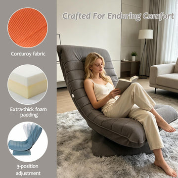 360° Rotating Floor Chair, Memory Foam Lounge Seat,Comfortable Backrest, Relaxation Chair for Gaming, Reading,Playing & Meditation - AGILITHOR