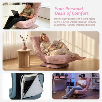 360° Rotating Floor Chair, Memory Foam Lounge Seat,Comfortable Backrest, Relaxation Chair for Gaming, Reading,Playing & Meditation - AGILITHOR