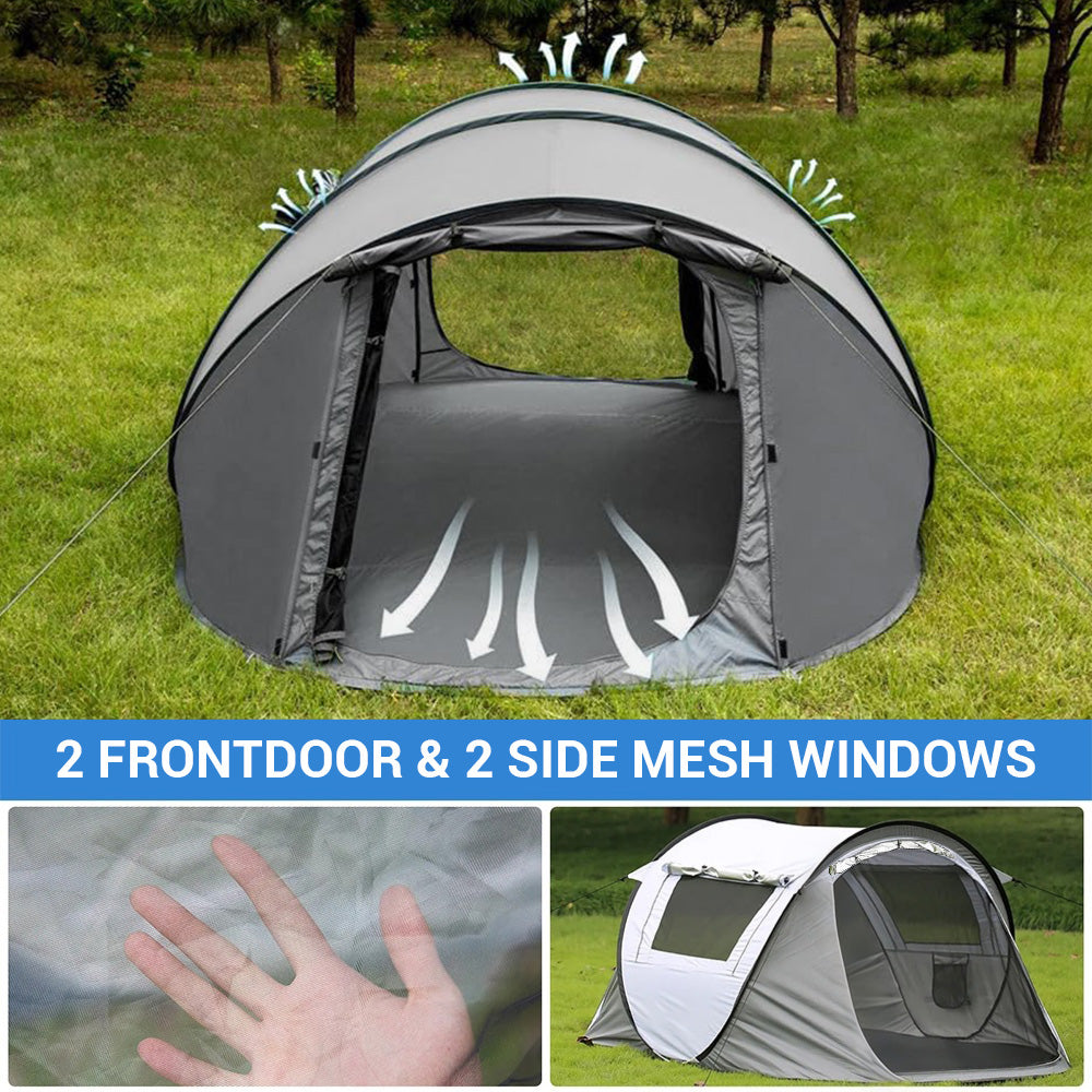 Agilithor Large Pop-Up Camping Tent with Awning — 5-Person Instant Setup Waterproof