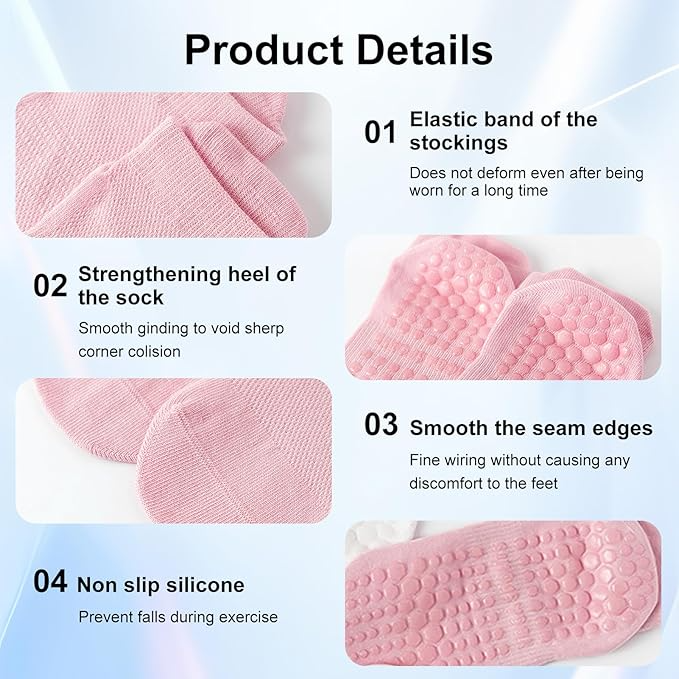 Women's Non-Slip Yoga Socks 5 Pairs – Pilates Grip Socks | AGILITHOR