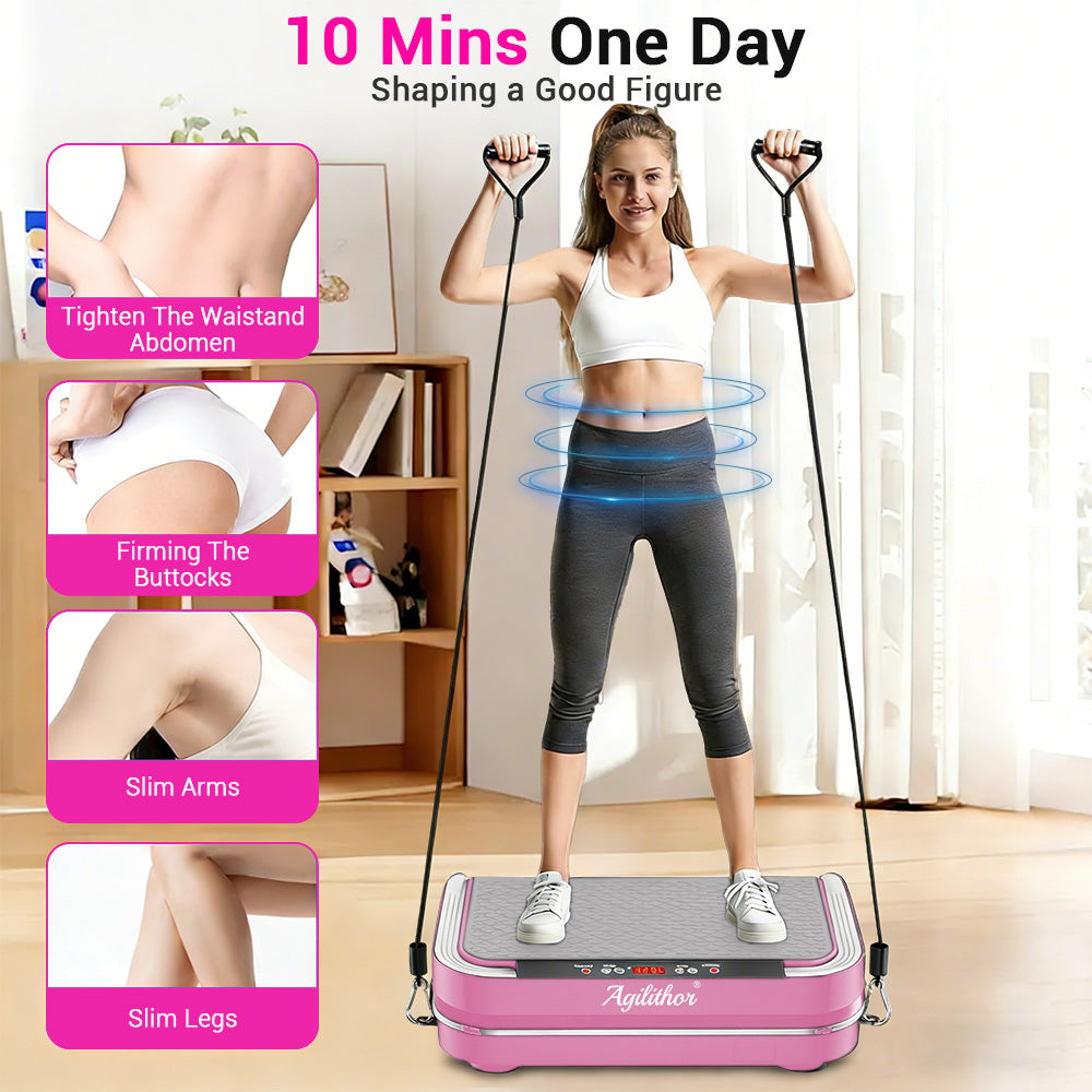 Agilithor Vibration Plate Machine with Bluetooth Speaker, Resistance Bands & Remote Control