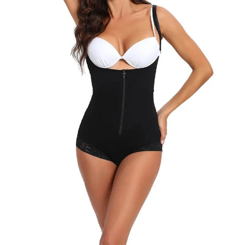 Women's Zipper Front Bodysuit Shaper with Adjustable Straps