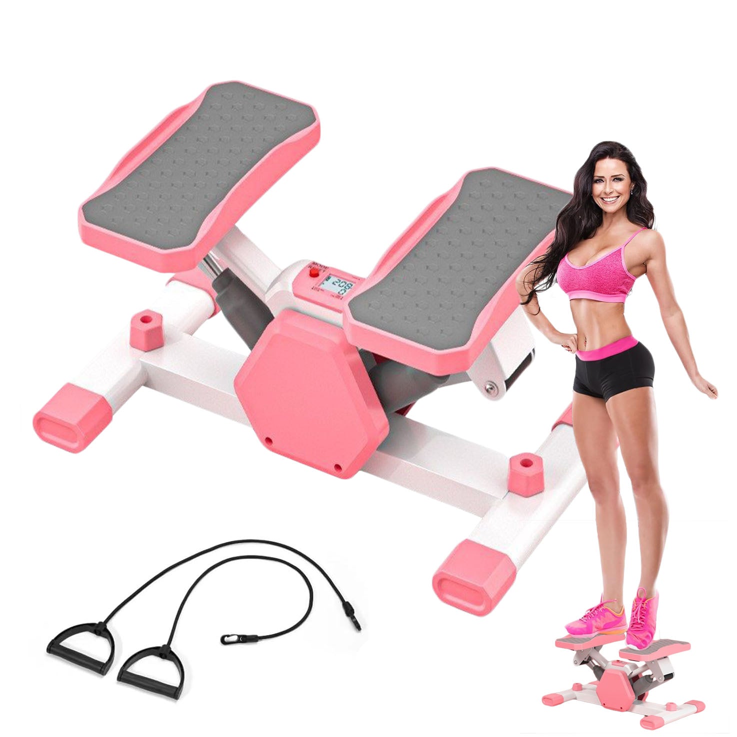 Twist Stepper with Resistance Bands & LCD Display — Compact Home Cardio Machine
