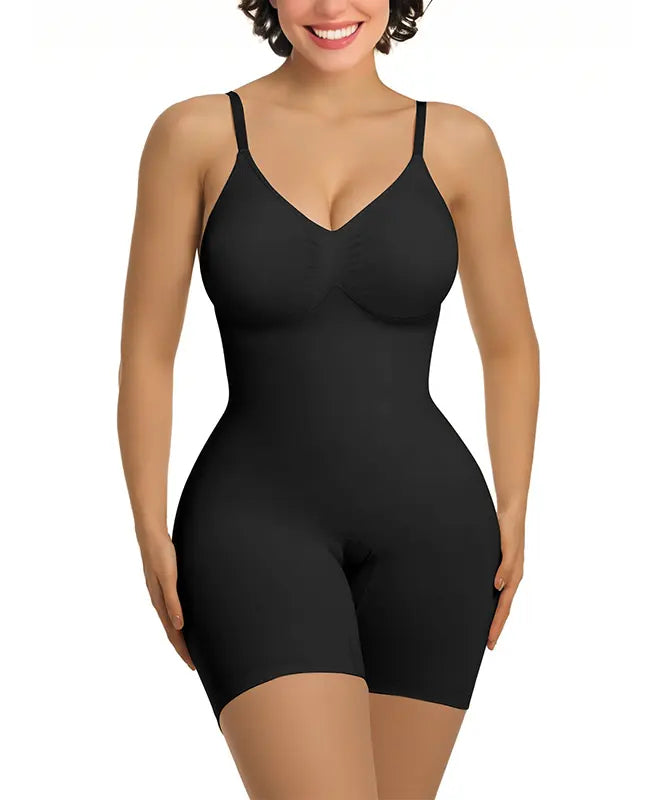 Women's Seamless V-Neck Bodysuit Shaper with Built-In Bra & Butt Lifter