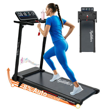Agilithor Folding Treadmill with 8% Auto Incline, LED Display & Bluetooth Speaker - AGILITHOR