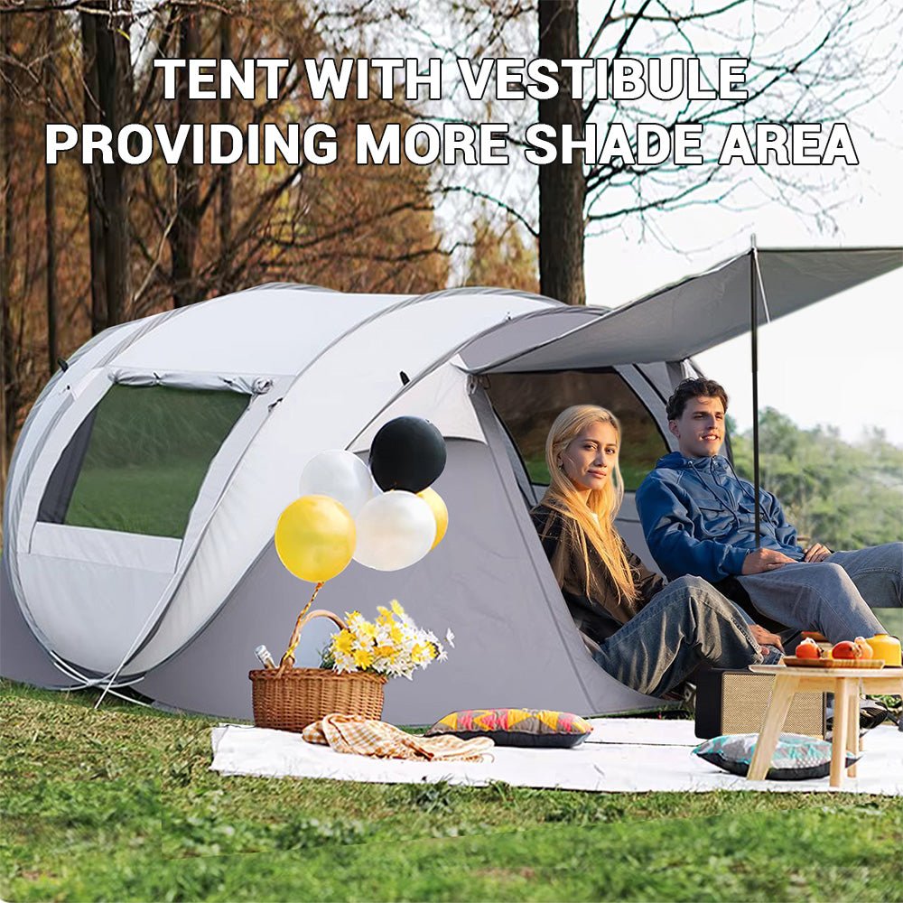Agilithor Large Pop-Up Camping Tent with Awning — 5-Person Instant Setup Waterproof - AGILITHOR