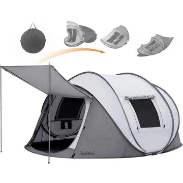 Agilithor Large Pop-Up Camping Tent with Awning — 5-Person Instant Setup Waterproof - AGILITHOR