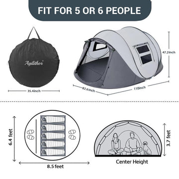 Agilithor Large Pop-Up Camping Tent with Awning — 5-Person Instant Setup Waterproof - AGILITHOR