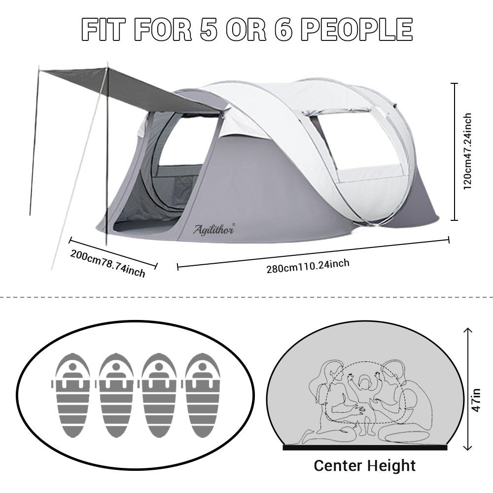 Agilithor Pop-Up Camping Tent with Sun Canopy — 4-6 Person - AGILITHOR