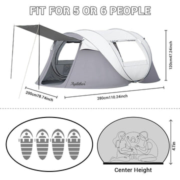 Agilithor Pop-Up Camping Tent with Sun Canopy — 4-6 Person - AGILITHOR