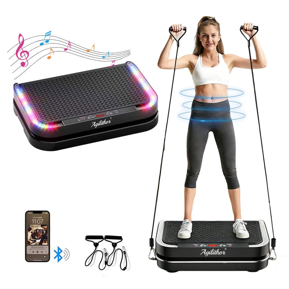 Agilithor Vibration Plate Machine with Bluetooth Speaker, Resistance Bands & Remote Control - AGILITHOR