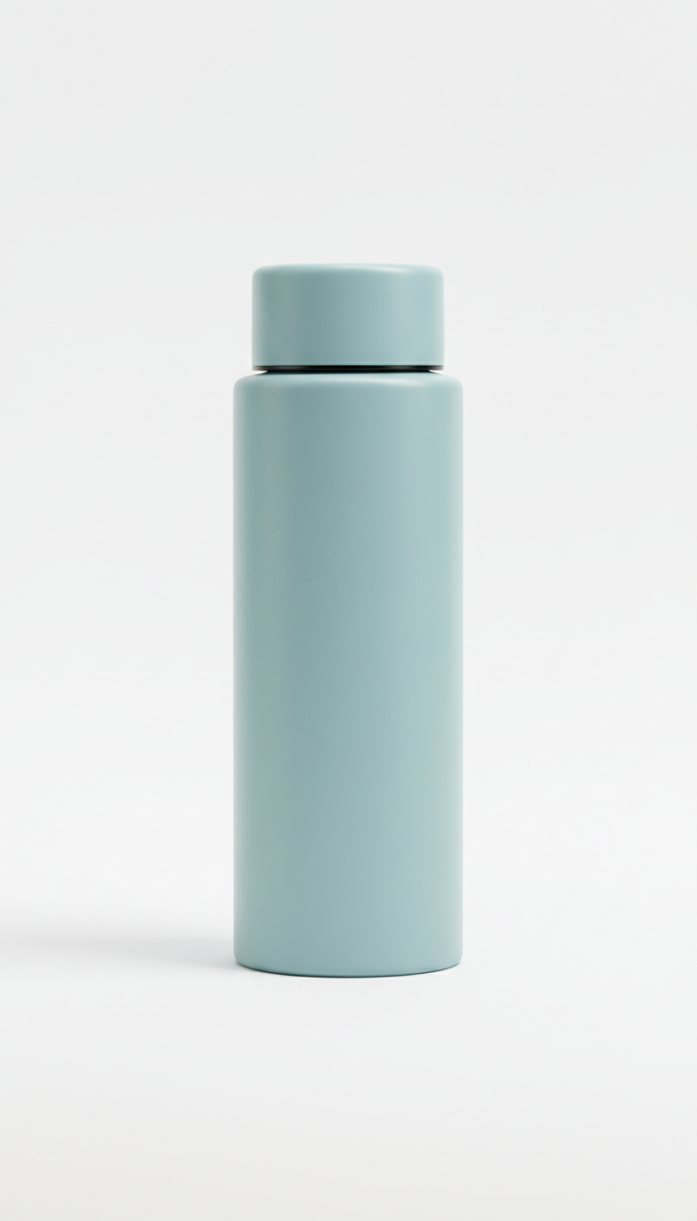 Branded water bottle in mist blue