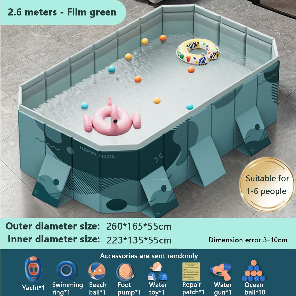 Foldable Kids Swimming Pool with Full Accessories Set - AGILITHOR