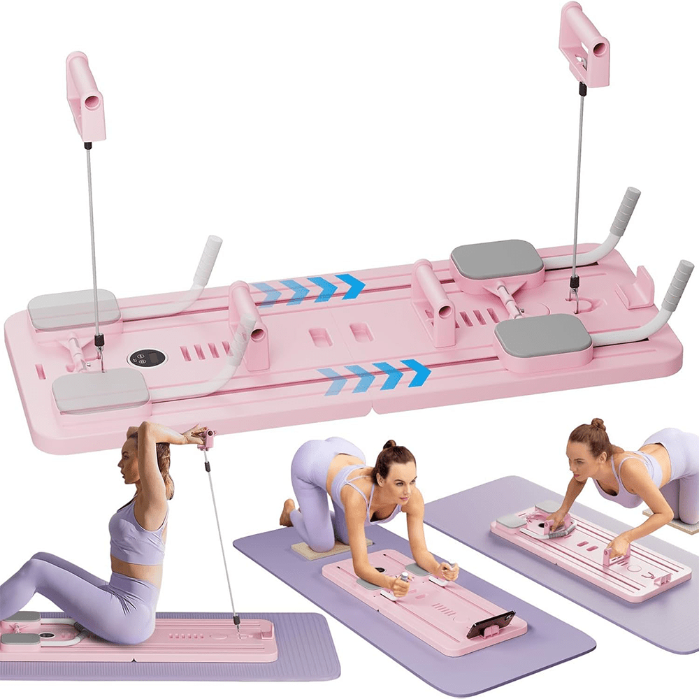 Foldable Pilates Board Trainer with Cable Resistance & Phone Holder - AGILITHOR