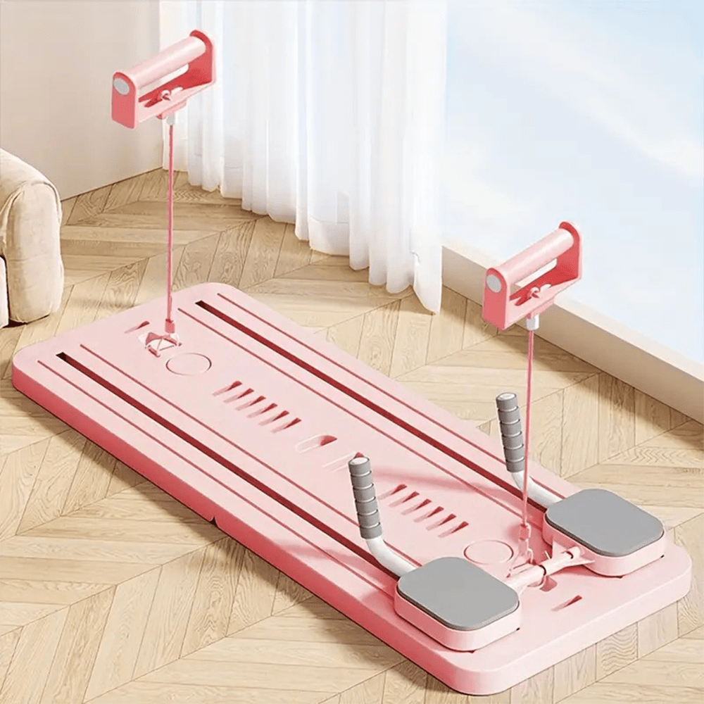 Foldable Pilates Sliding Board Trainer with Cable Resistance & Phone Holder - AGILITHOR