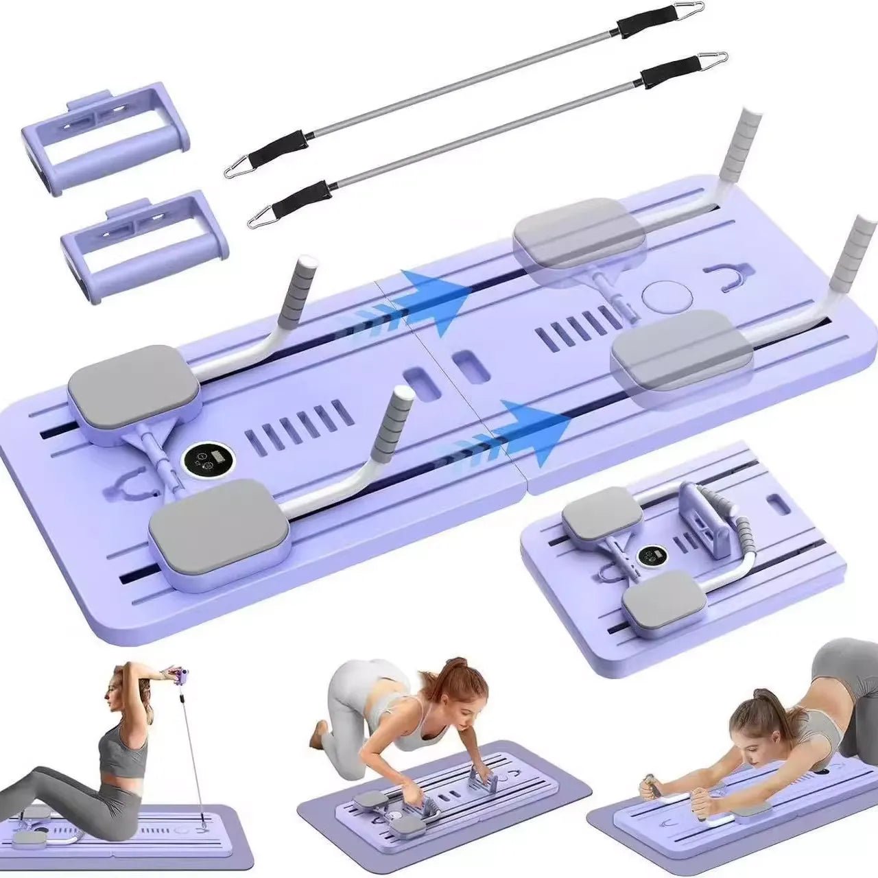 Foldable Pilates Sliding Board Trainer with Cable Resistance & Phone Holder - AGILITHOR