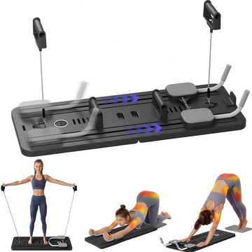 Foldable Pilates Sliding Board Trainer with Cable Resistance & Phone Holder - AGILITHOR
