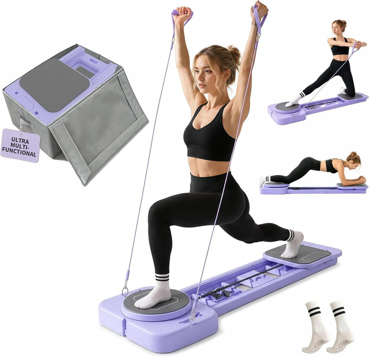 Foldable Pilates Sliding Reformer Board, Multi-Purpose Pilates - AGILITHOR