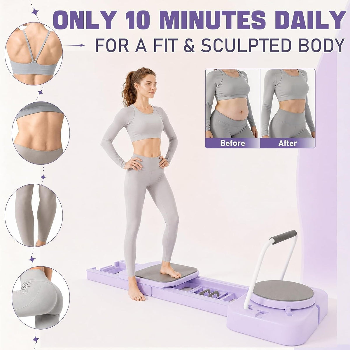 Foldable Pilates Sliding Reformer Board, Multi-Purpose Pilates - AGILITHOR
