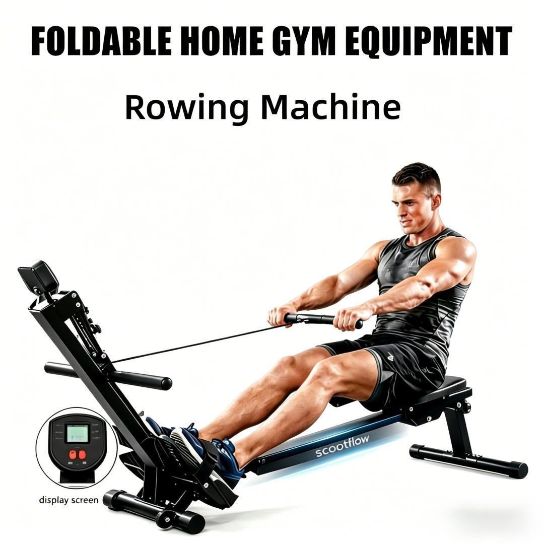 Foldable Rowing Machine with LCD Monitor — Adjustable Resistance Home Rower - AGILITHOR