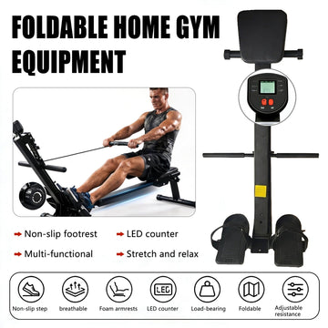 Foldable Rowing Machine with LCD Monitor — Adjustable Resistance Home Rower - AGILITHOR