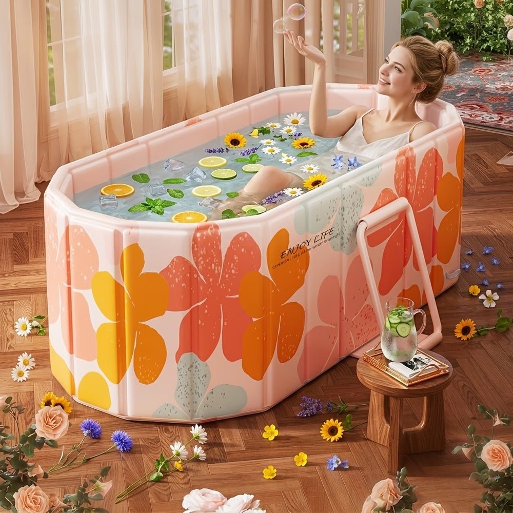 Foldable Soaking Bathtub with Steel Support Frame — Adult Full Body Bath Tub - AGILITHOR