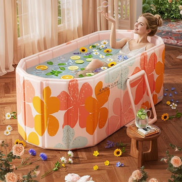Foldable Soaking Bathtub with Steel Support Frame — Adult Full Body Bath Tub - AGILITHOR