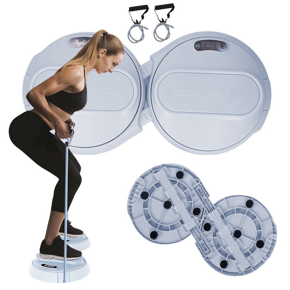Foldable Twist Stepper Disc with Resistance Bands & LCD Counter - AGILITHOR