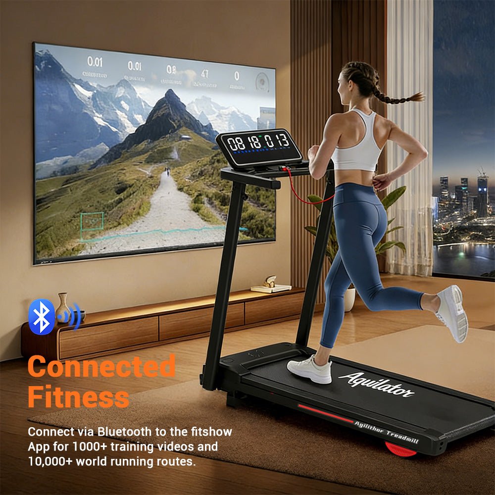 Folding Treadmill with 5.2% Incline & Bluetooth App Control - AGILITHOR