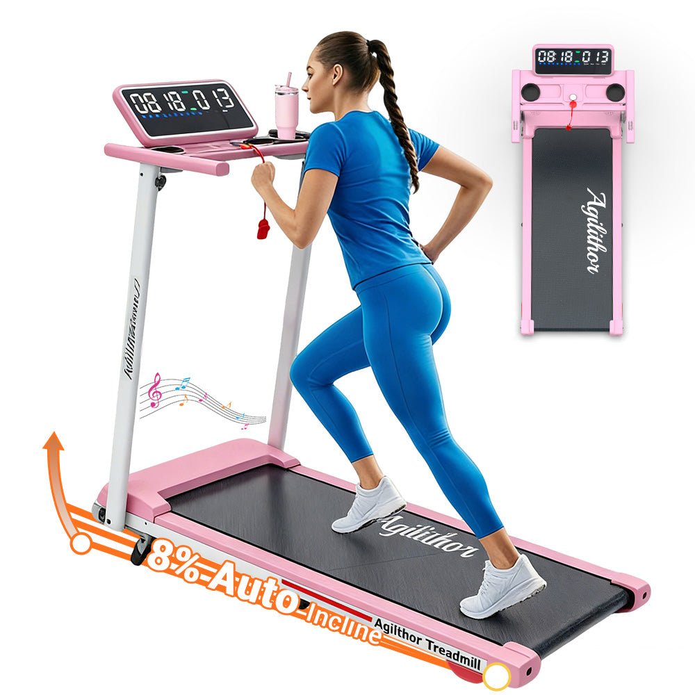 Folding Treadmill with 5.2% Incline & Bluetooth App Control - AGILITHOR
