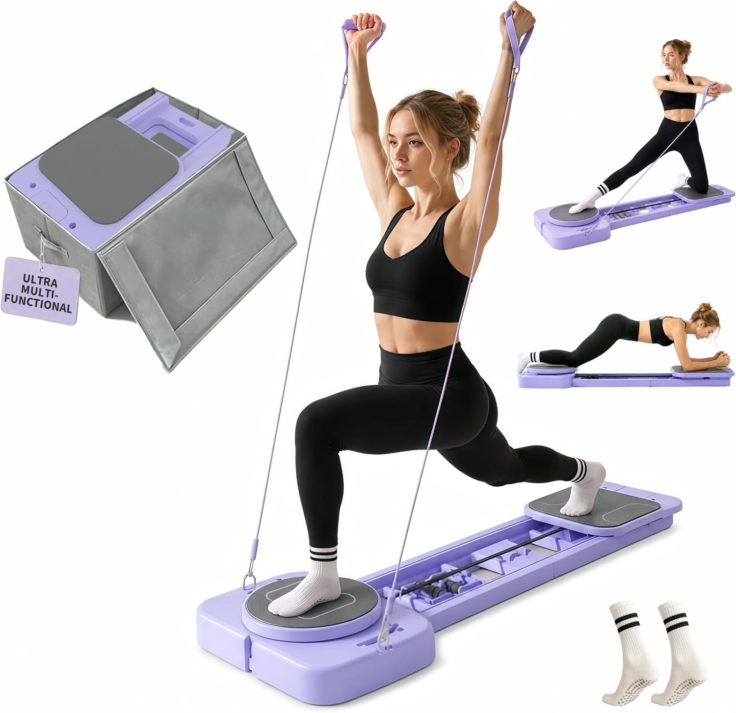 Foldable Pilates Sliding Reformer Board, Multi-Purpose Pilates