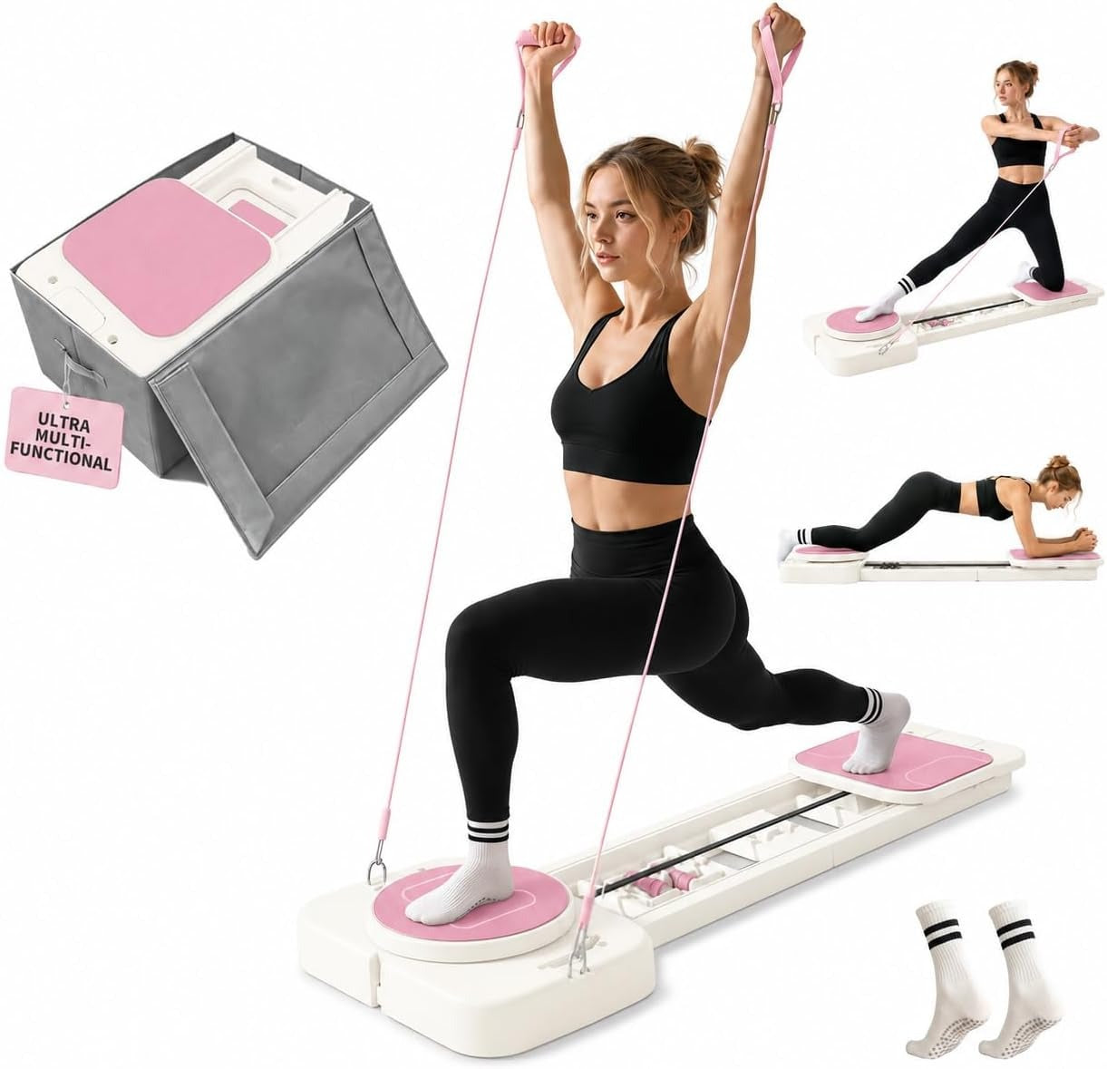 Foldable Pilates Sliding Reformer Board, Multi-Purpose Pilates