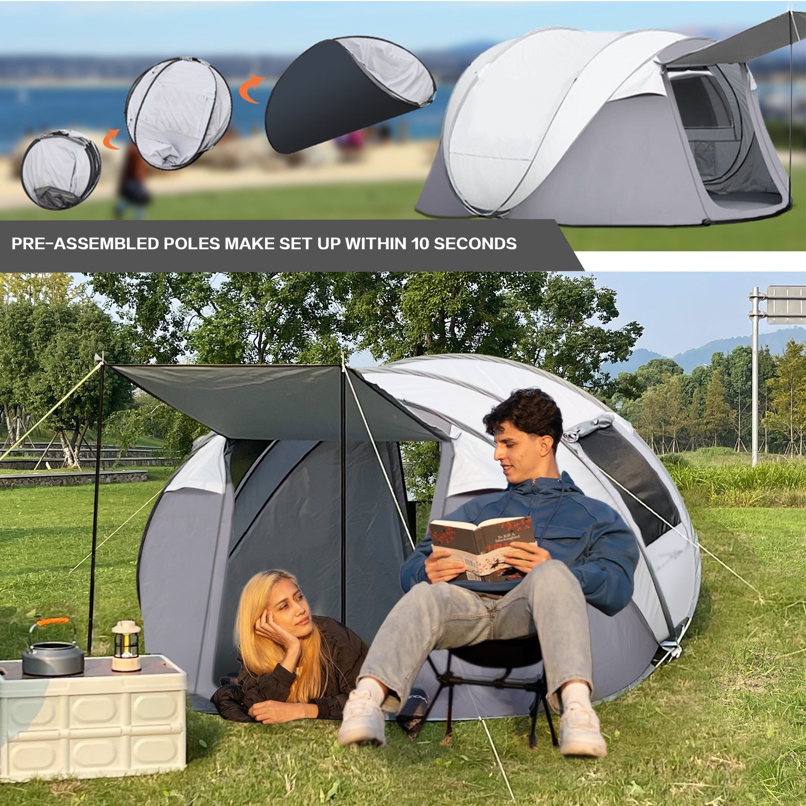 Large Pop-Up Camping Tent for 4-6 Person — Instant Setup Double-Layer Waterproof - AGILITHOR