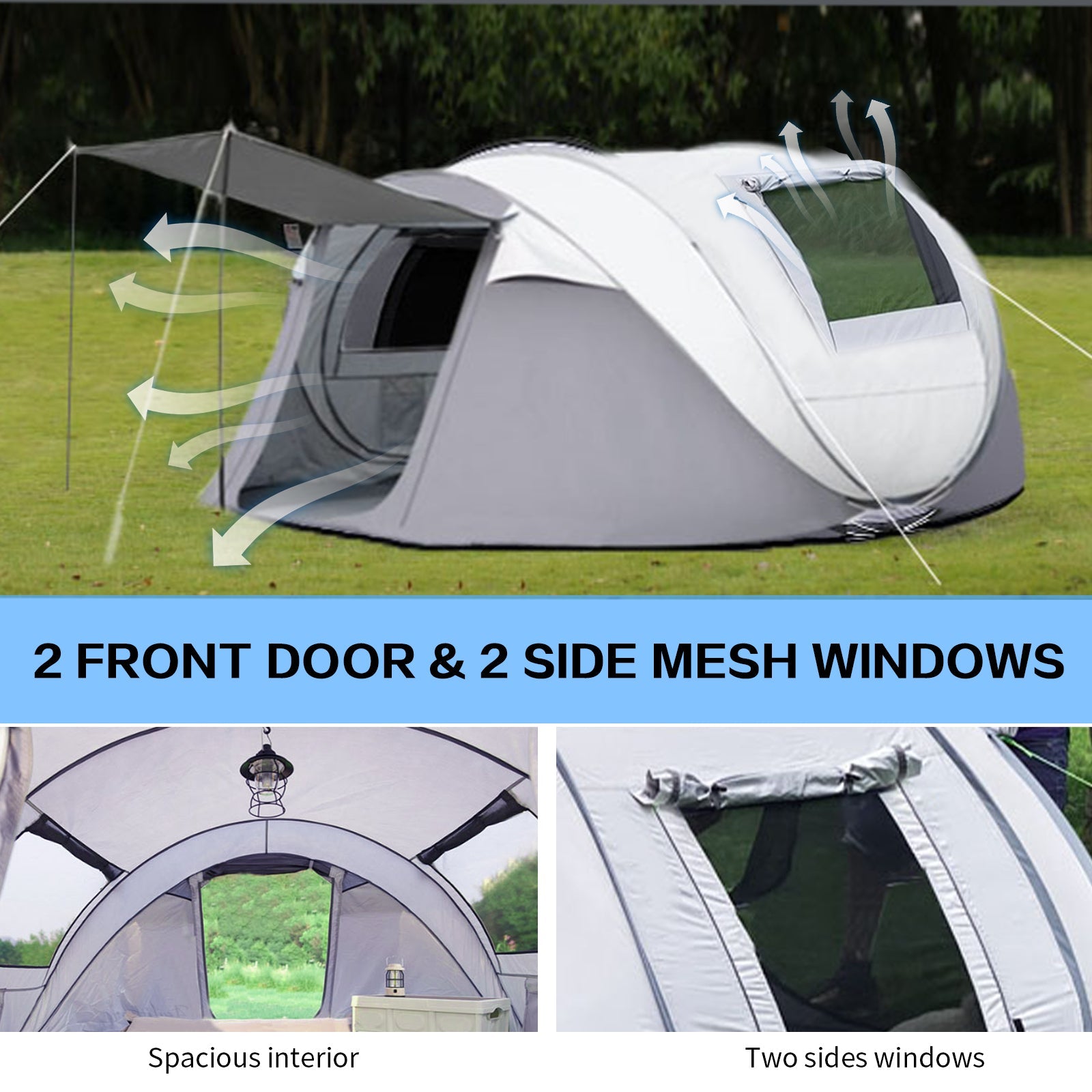 Large Pop-Up Camping Tent for 4-6 Person — Instant Setup Double-Layer Waterproof - AGILITHOR