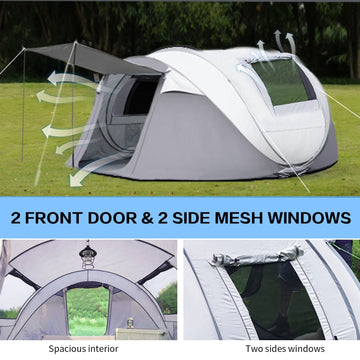 Large Pop-Up Camping Tent for 4-6 Person — Instant Setup Double-Layer Waterproof - AGILITHOR