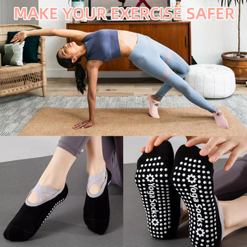 Women's Non-Slip Yoga Socks 5 Pairs – Pilates Grip Socks | AGILITHOR - AGILITHOR