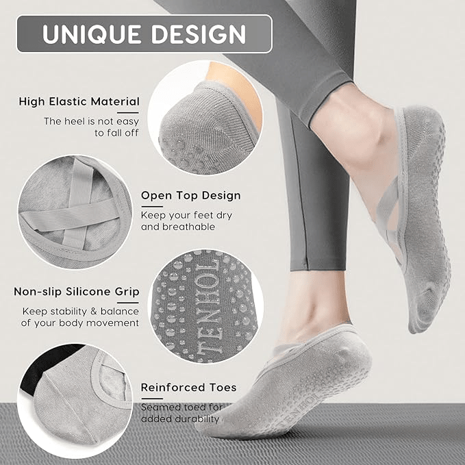 Women's Non-Slip Yoga Socks 5 Pairs – Pilates Grip Socks | AGILITHOR - AGILITHOR