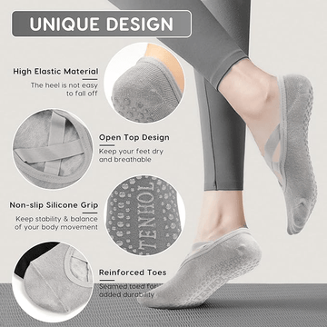 Women's Non-Slip Yoga Socks 5 Pairs – Pilates Grip Socks | AGILITHOR - AGILITHOR