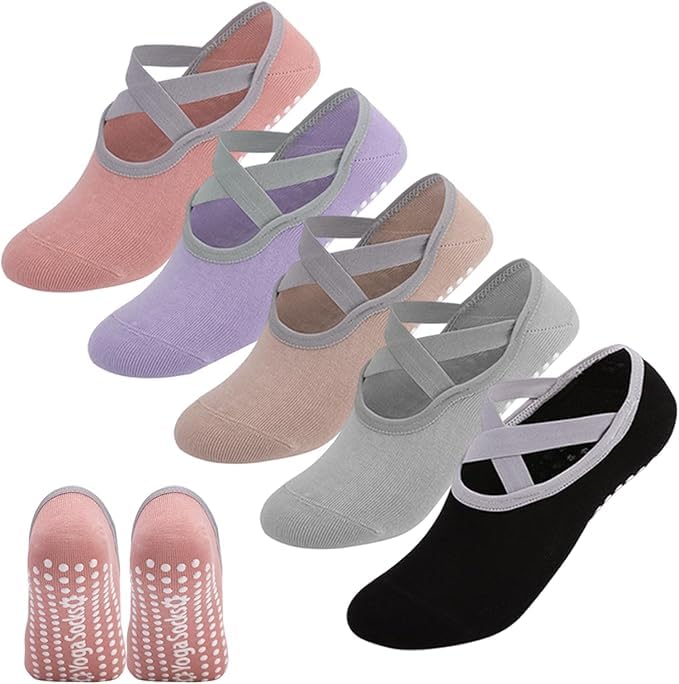 Women's Non-Slip Yoga Socks 5 Pairs – Pilates Grip Socks | AGILITHOR - AGILITHOR
