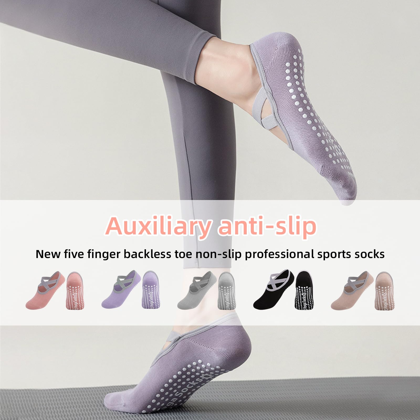 Women's Non-Slip Yoga Socks with Cross Straps — Anti-Slip Grip for Pilates & Ballet - AGILITHOR