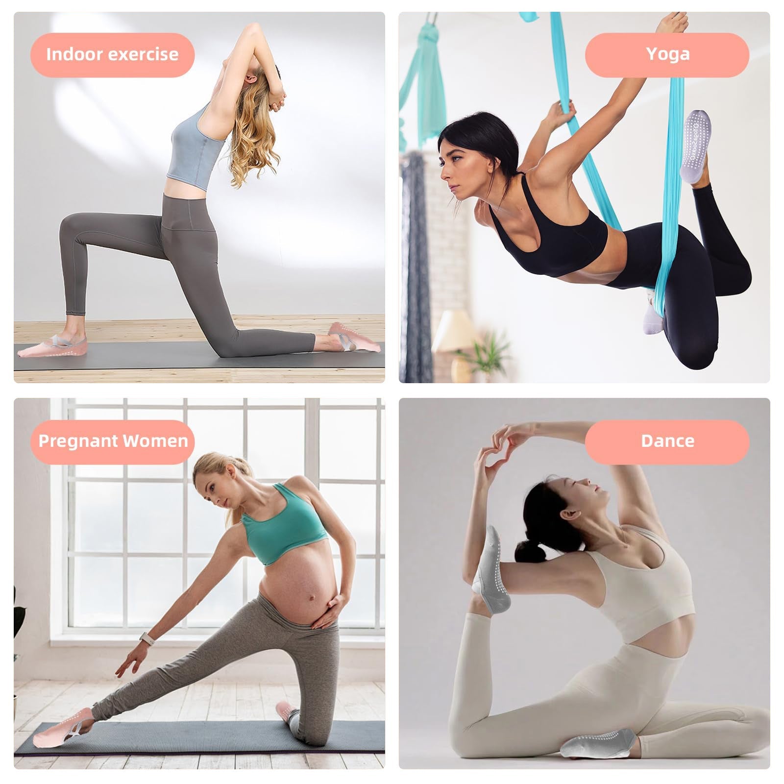Women's Non-Slip Yoga Socks with Cross Straps — Anti-Slip Grip for Pilates & Ballet - AGILITHOR